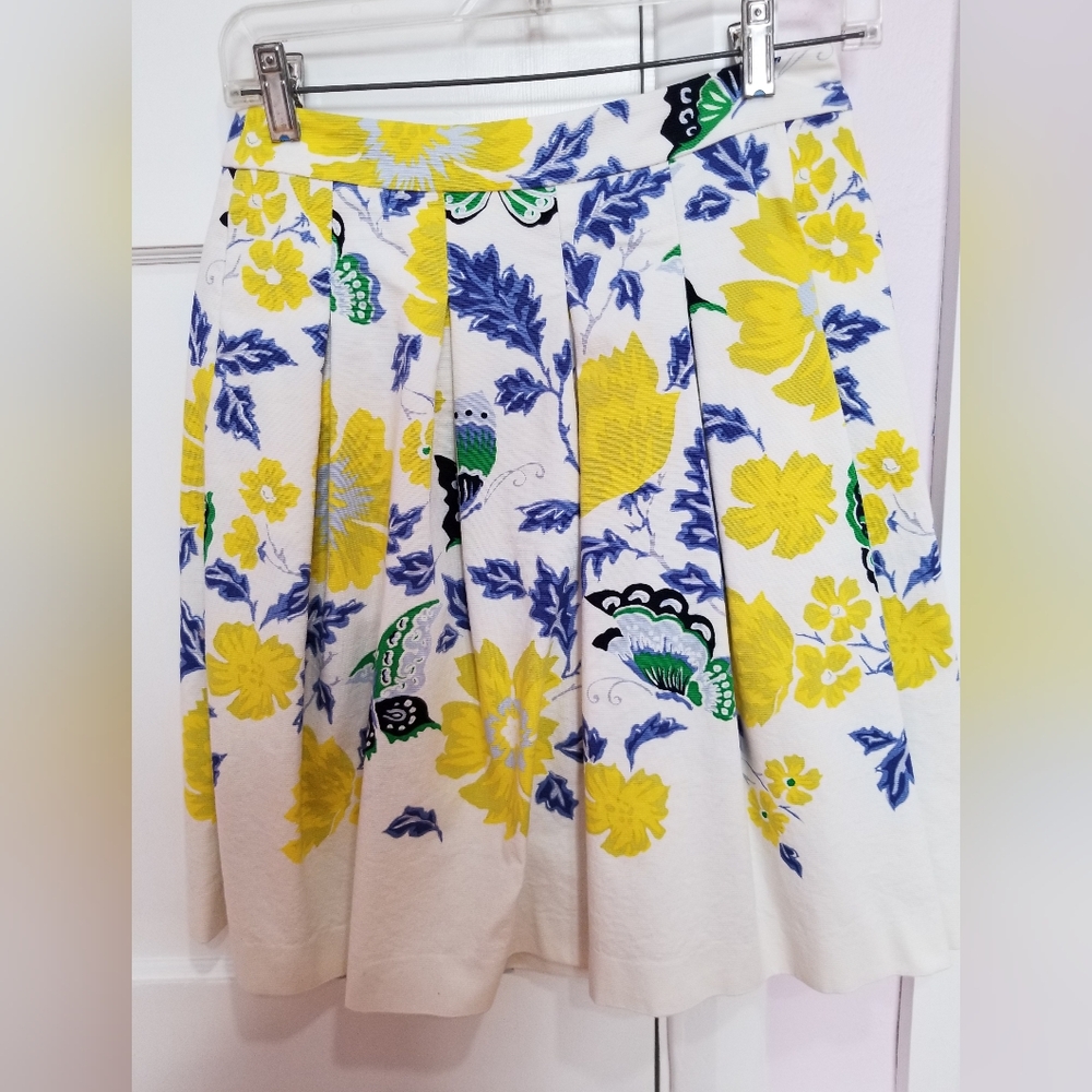 Talbots White Skirt with Yellow and Blue Floral Pattern